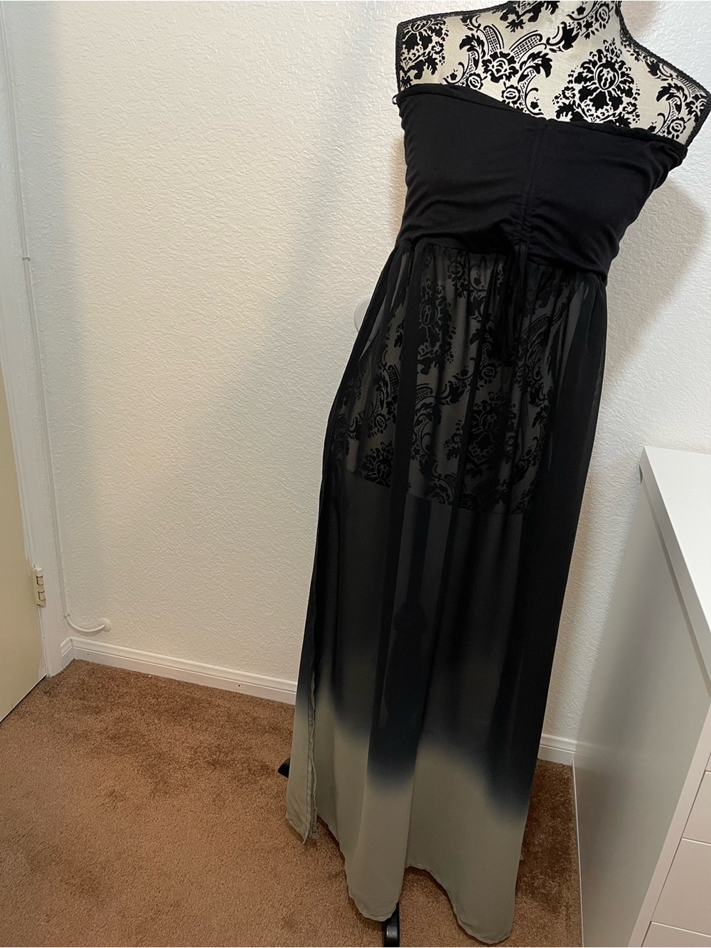 Women's Black Ombre Maxi Dress Cover-up Smocked Bandeau Strapless Ombré Black